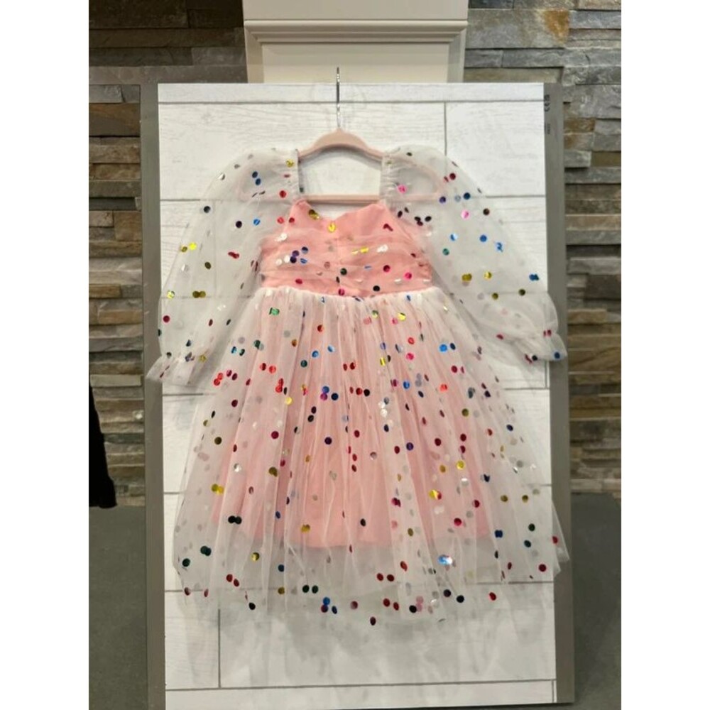 Girl’s 18-24 Month Old Pink Party Dress with White Tulle Shiny Polka Dots
